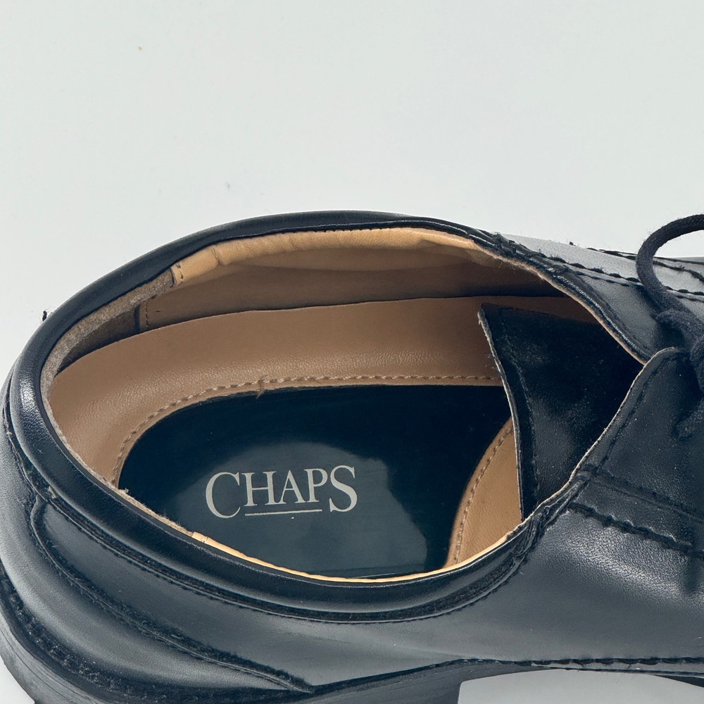 Chaps Mens 12W Black Leather Cap Toe Oxford Dress Shoes Wide Width Professional - Picture 6 of 9